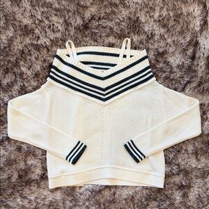 Maeve Cream Over-the-Shoulder Sweater with Green Stripes